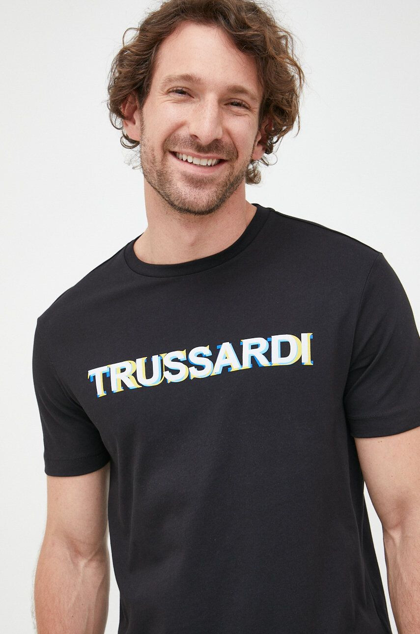 Trussardi tricou din bumbac culoarea bej neted - Pled.ro