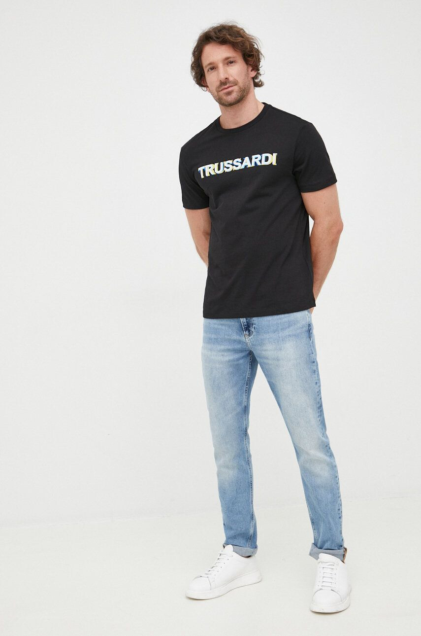 Trussardi tricou din bumbac culoarea bej neted - Pled.ro