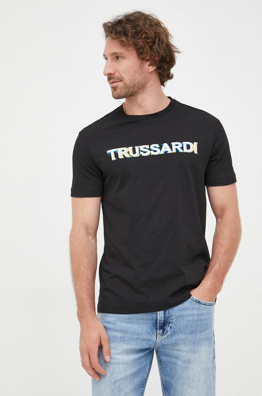 Trussardi tricou din bumbac culoarea bej neted - Pled.ro