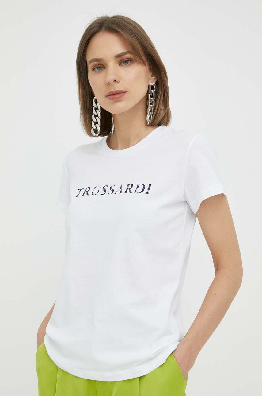 Trussardi tricou din bumbac culoarea alb - Pled.ro