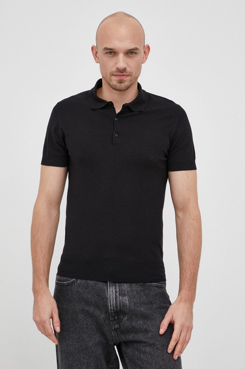 Trussardi tricou polo barbati culoarea negru neted - Pled.ro