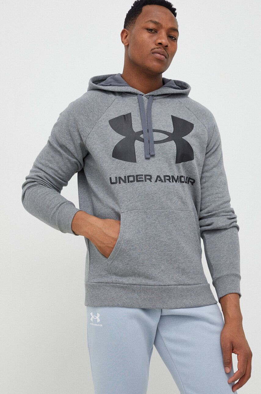 Under Armour bluza barbati culoarea verde cu glugă cu imprimeu - Pled.ro