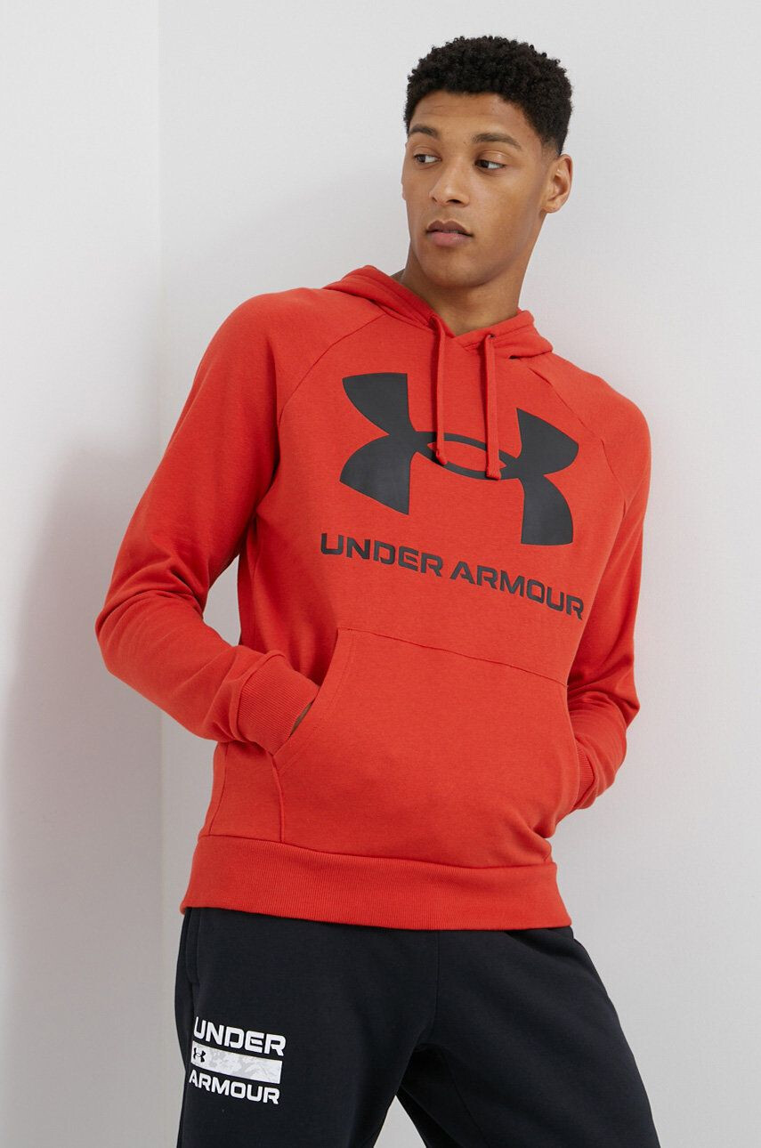 Under Armour bluza barbati culoarea negru cu glugă cu imprimeu - Pled.ro