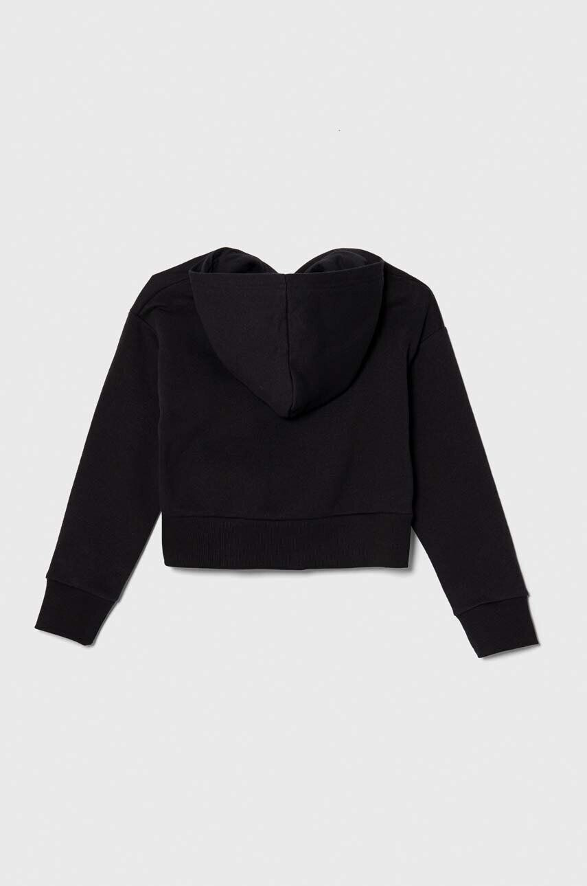 Under Armour bluza copii UA Rival Fleece Crop culoarea negru cu glugă cu imprimeu - Pled.ro