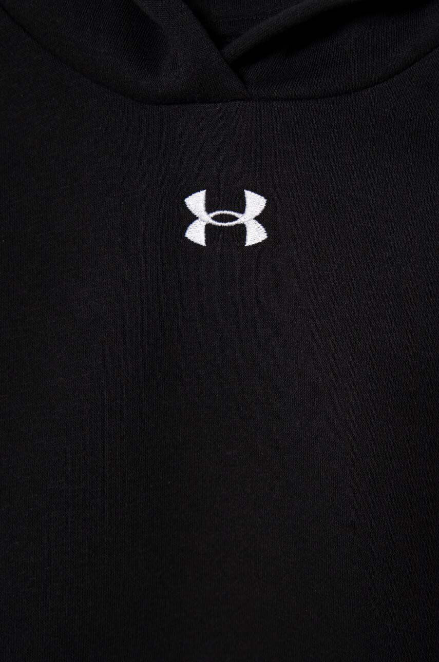 Under Armour bluza copii UA Rival Fleece Crop culoarea negru cu glugă cu imprimeu - Pled.ro