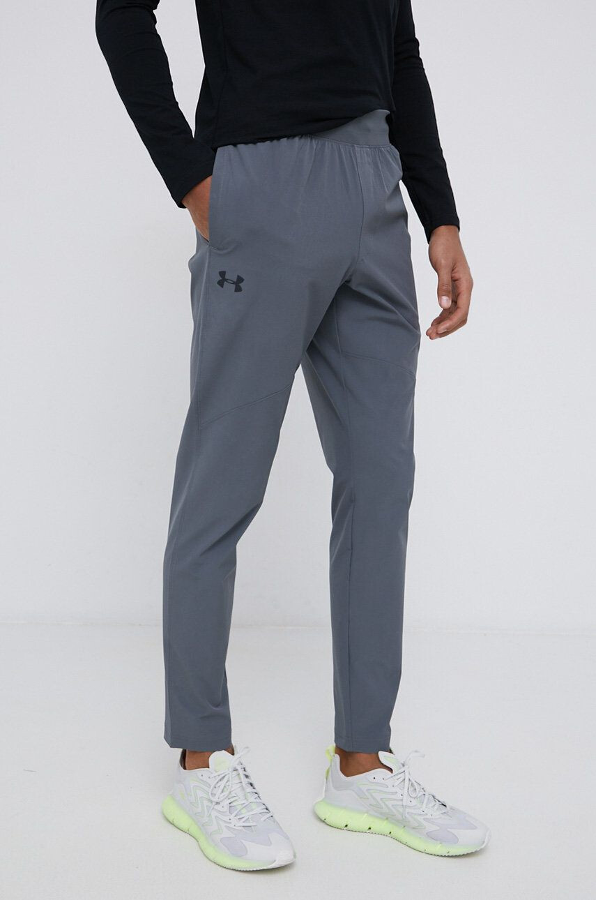 Under Armour Pantaloni 1366215 bărbați culoarea gri material neted - Pled.ro