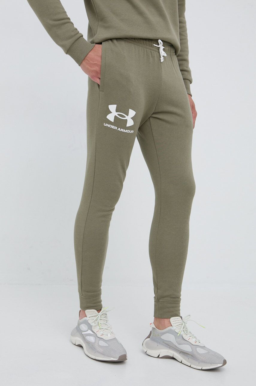 Under Armour pantaloni barbati culoarea verde neted 1361642-001 - Pled.ro