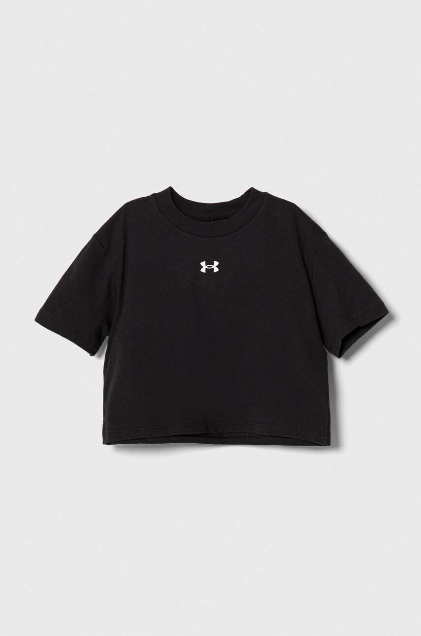 Under Armour tricou copii UA CROP SPORTSTYLE LOGO SS culoarea negru - Pled.ro