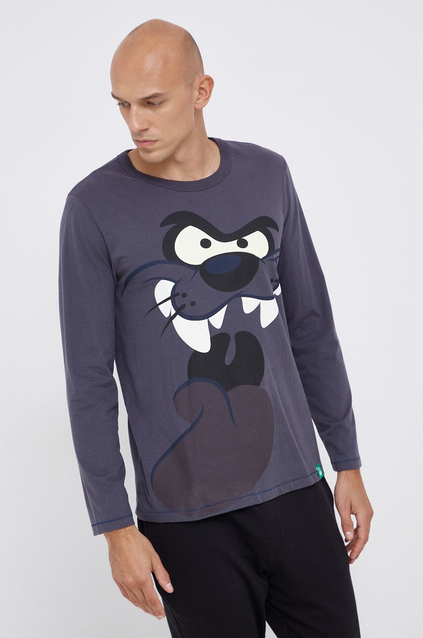 United Colors of Benetton camasa cu maneca lunga din bumbac x Looney Tunes culoarea alb modelator - Pled.ro