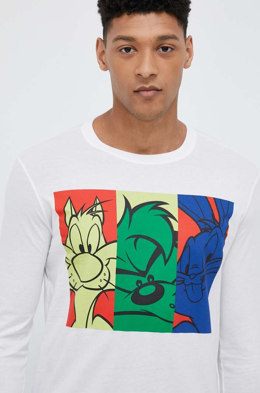 United Colors of Benetton camasa cu maneca lunga din bumbac x Looney Tunes culoarea alb modelator - Pled.ro