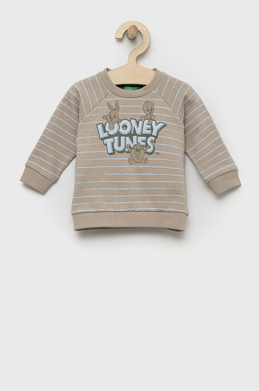 United Colors of Benetton hanorac de bumbac pentru bebelusi x Looney Tunes culoarea bej modelator - Pled.ro