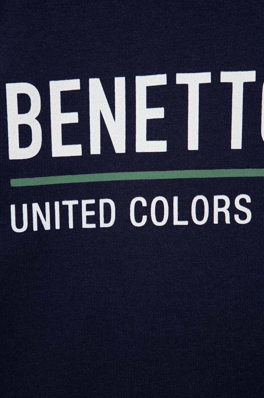 United Colors of Benetton hanorac de bumbac pentru copii culoarea albastru marin cu glugă cu imprimeu - Pled.ro