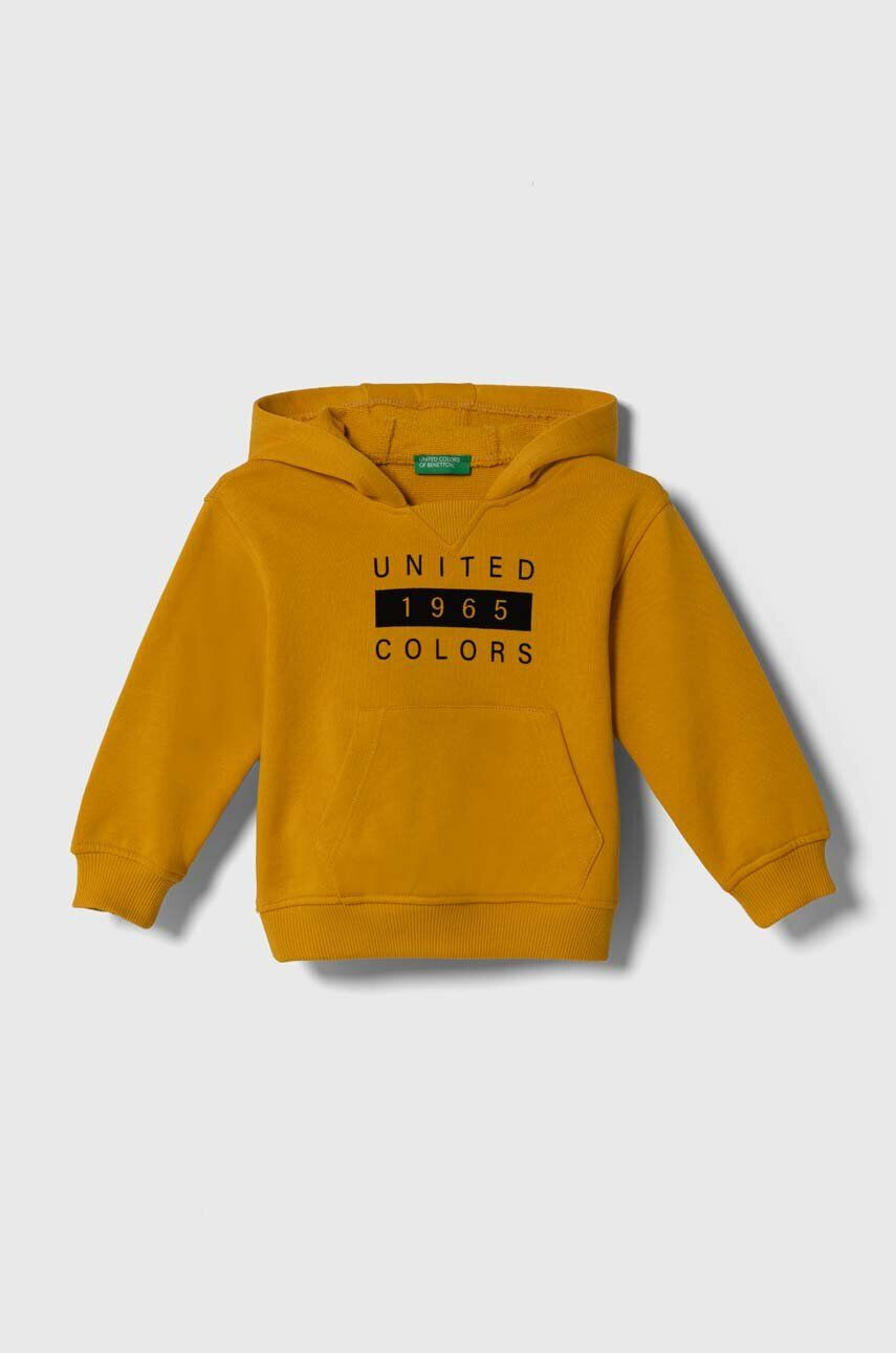 United Colors of Benetton hanorac de bumbac pentru copii culoarea galben cu glugă modelator - Pled.ro