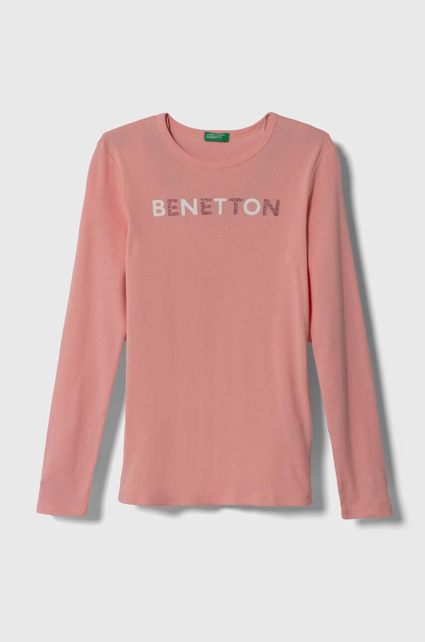 United Colors of Benetton longsleeve copii culoarea negru neted - Pled.ro