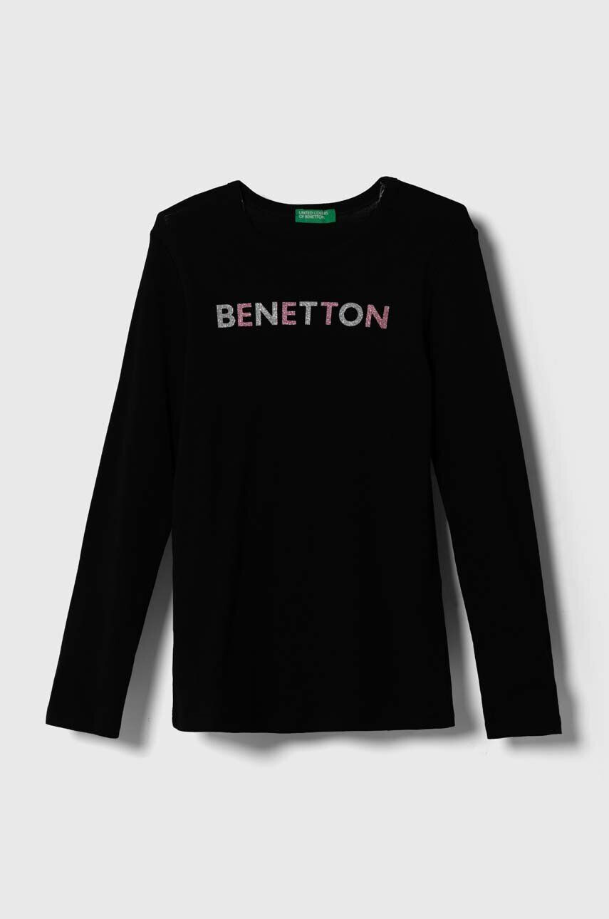 United Colors of Benetton longsleeve copii culoarea negru - Pled.ro