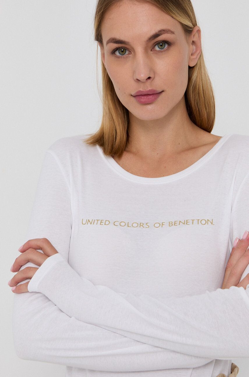 United Colors of Benetton Longsleeve din bumbac culoarea alb - Pled.ro