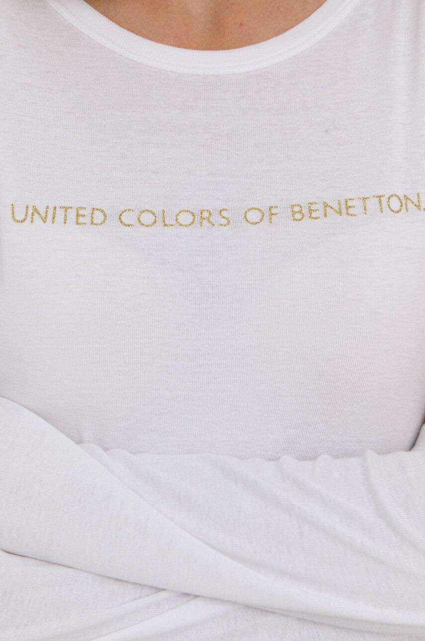 United Colors of Benetton Longsleeve din bumbac culoarea alb - Pled.ro