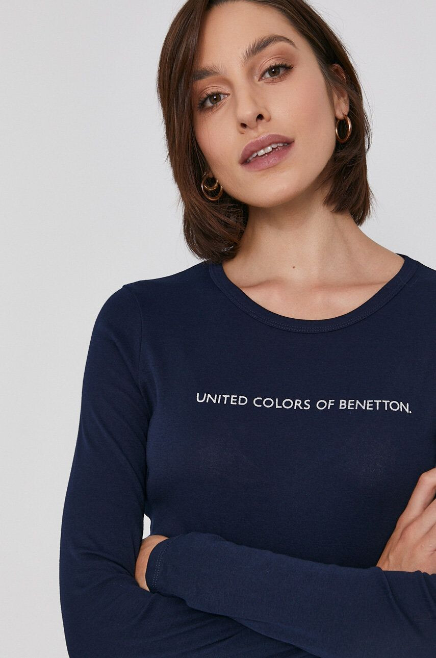 United Colors of Benetton Longsleeve din bumbac culoarea albastru marin - Pled.ro