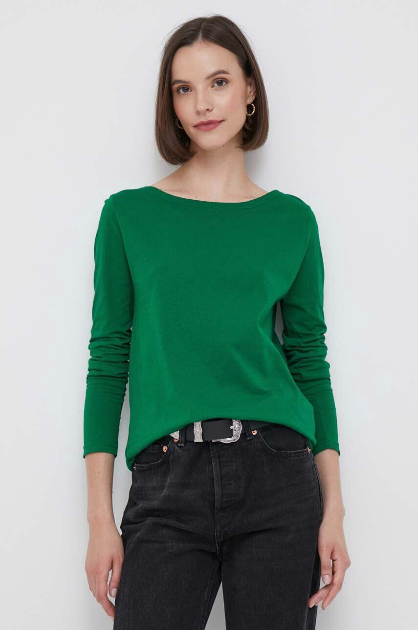 United Colors of Benetton longsleeve din bumbac culoarea verde - Pled.ro