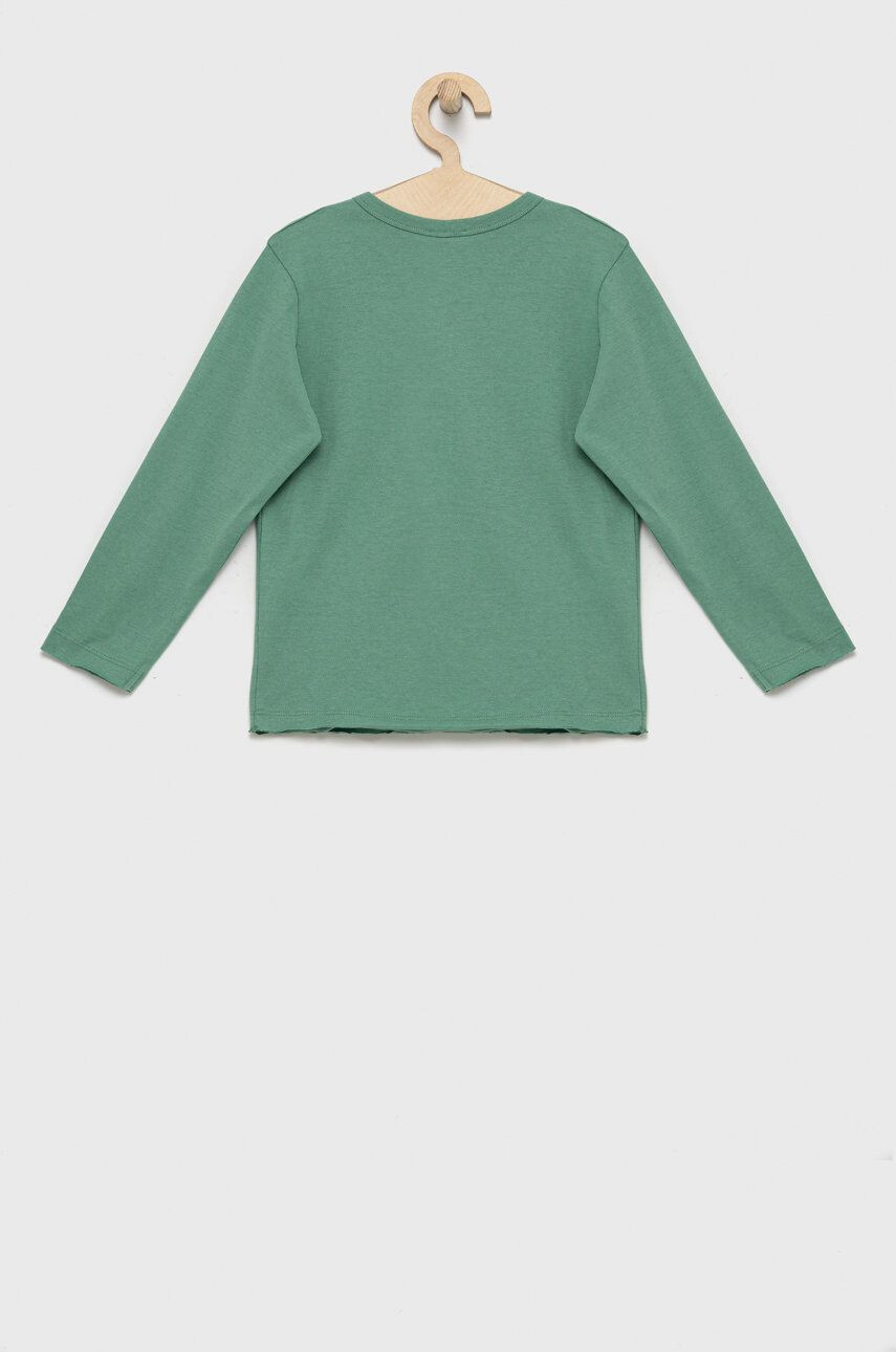 United Colors of Benetton longsleeve din bumbac pentru copii culoarea verde neted - Pled.ro