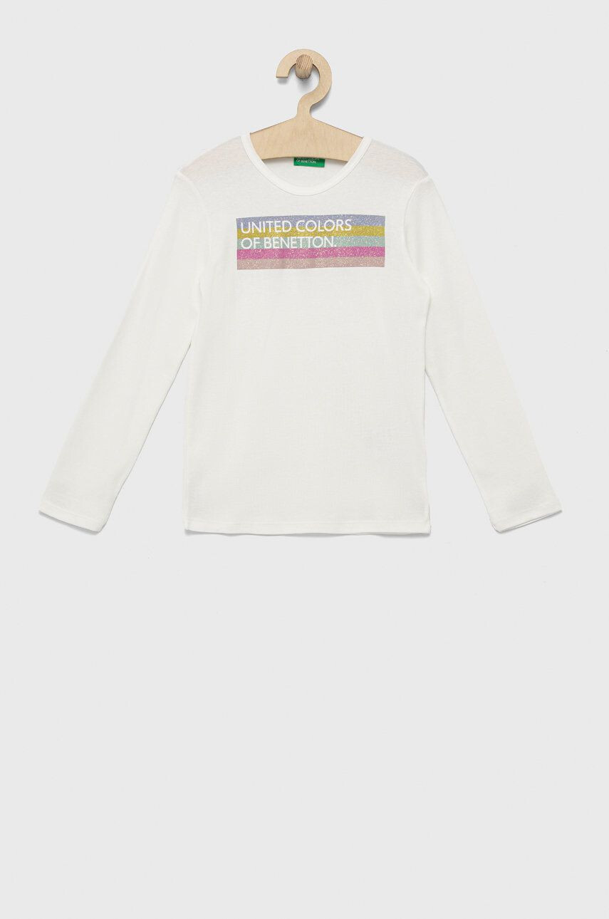 United Colors of Benetton longsleeve din bumbac pentru copii culoarea alb - Pled.ro