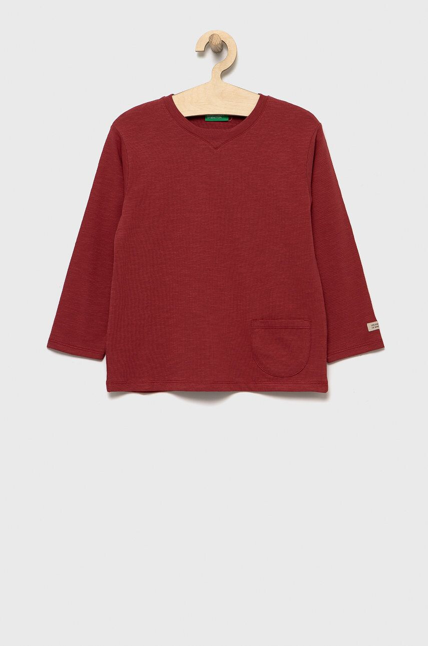 United Colors of Benetton longsleeve din bumbac pentru copii culoarea bordo neted - Pled.ro