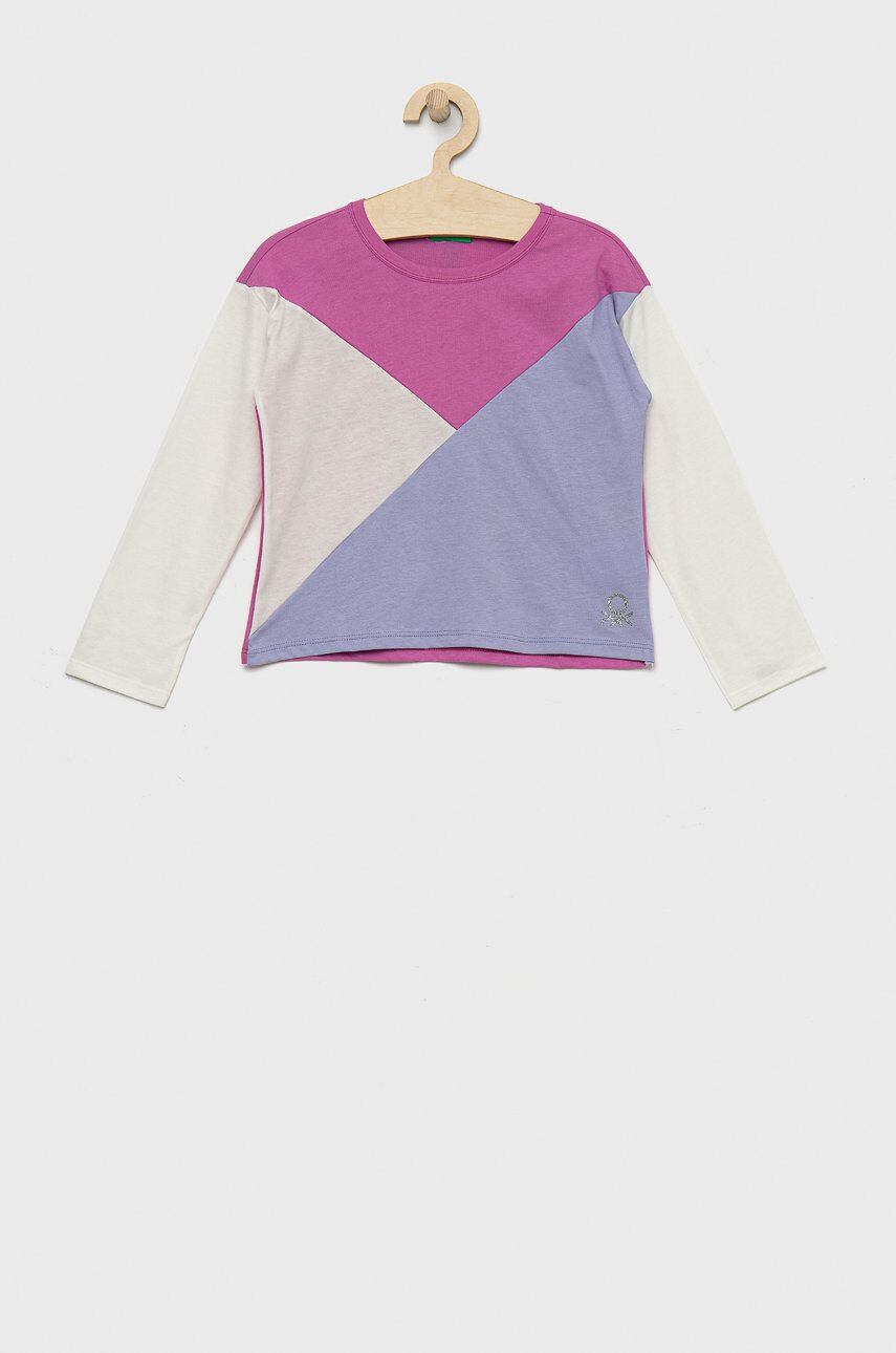 United Colors of Benetton longsleeve din bumbac pentru copii culoarea violet - Pled.ro