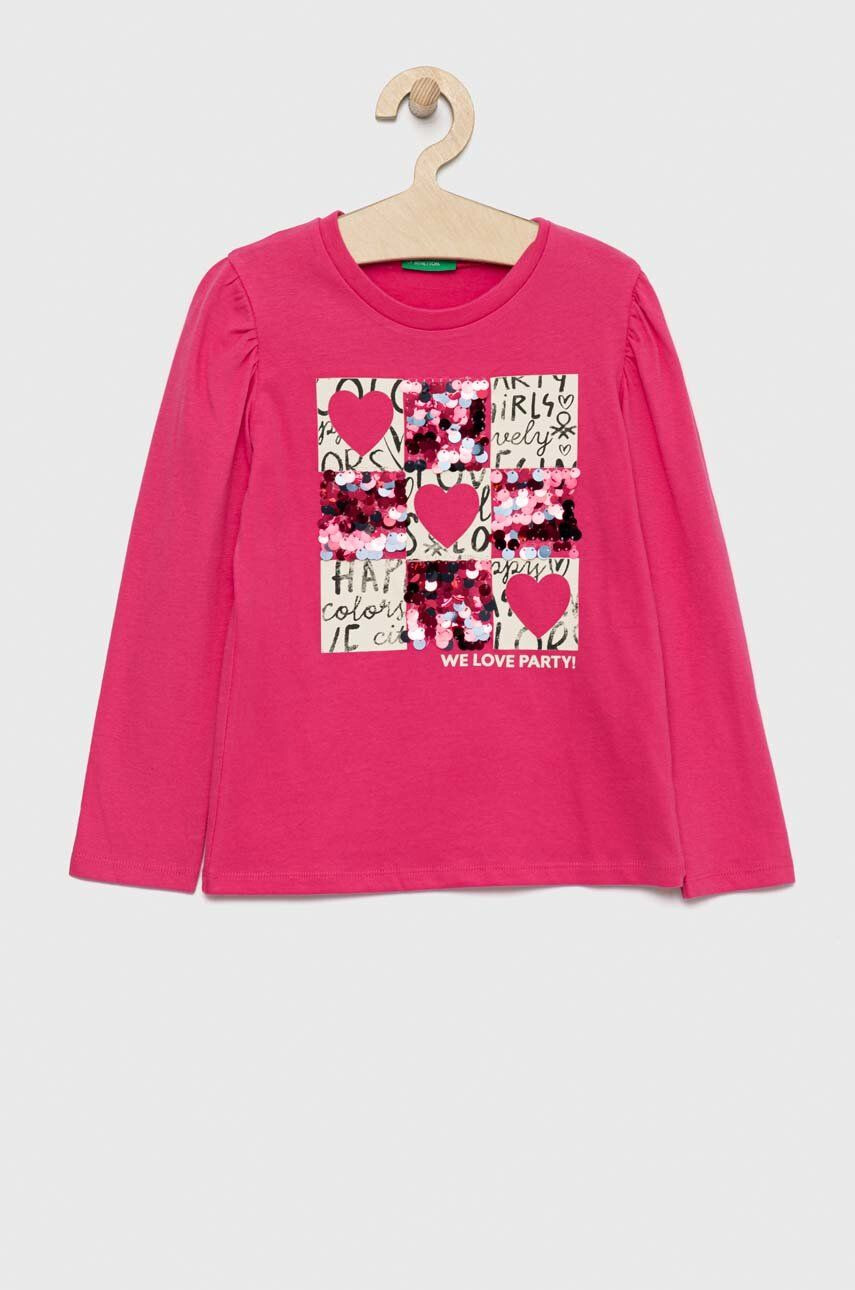 United Colors of Benetton longsleeve din bumbac pentru copii culoarea roz - Pled.ro