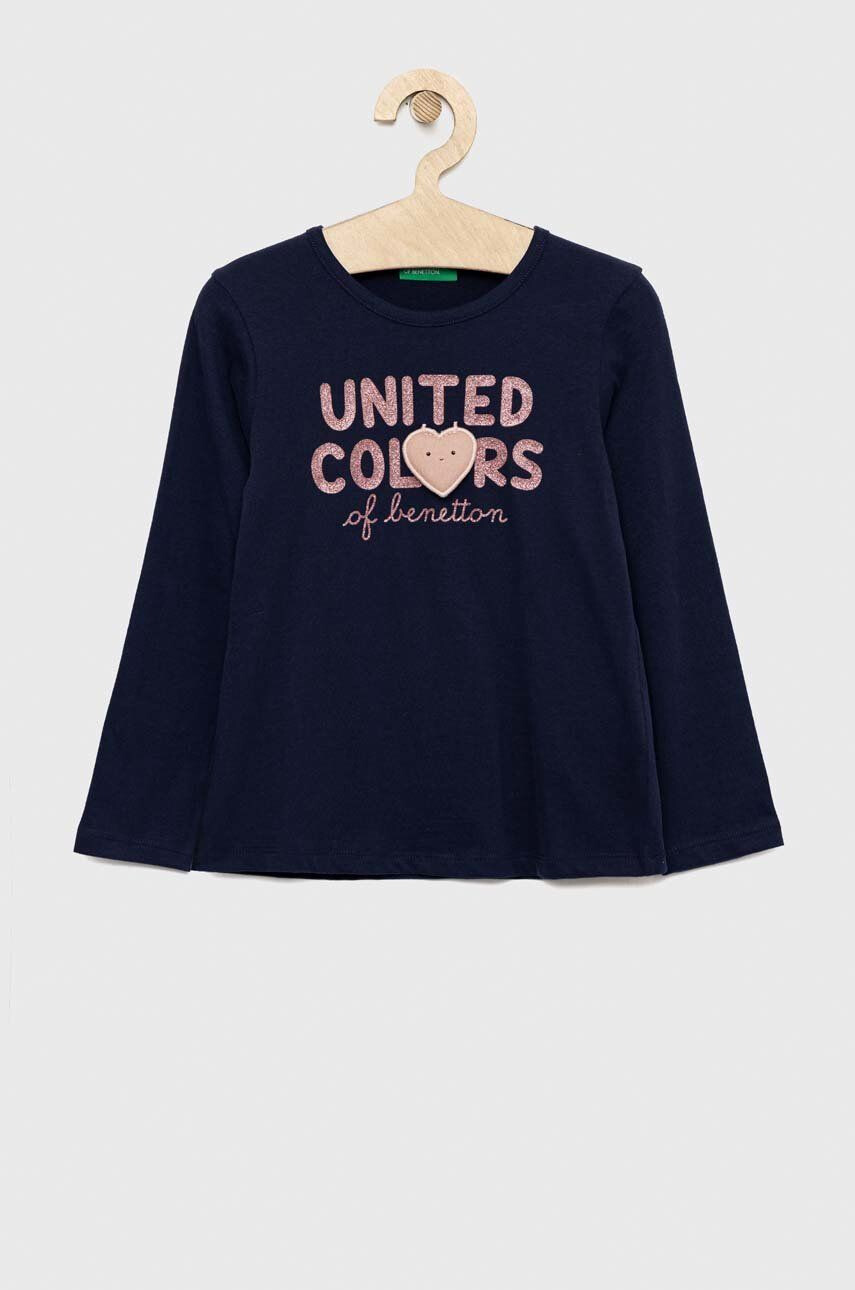 United Colors of Benetton longsleeve din bumbac pentru copii culoarea albastru marin - Pled.ro