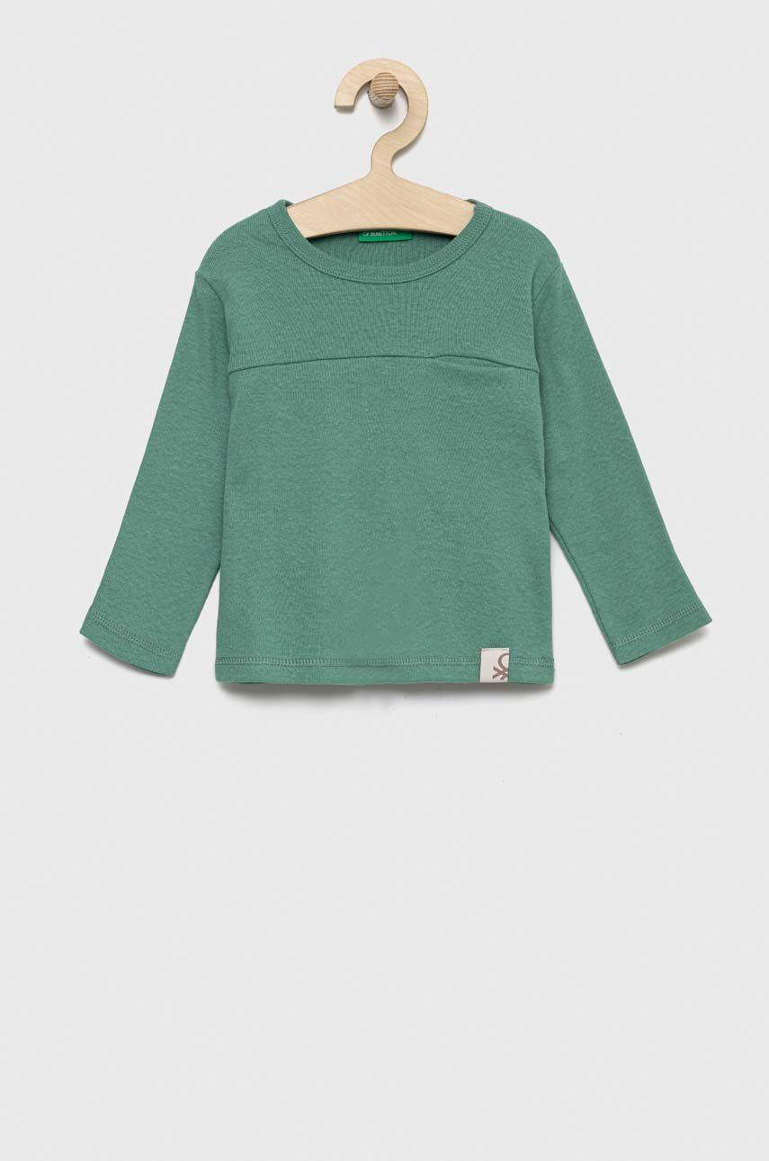 United Colors of Benetton longsleeve din bumbac pentru copii culoarea verde neted - Pled.ro