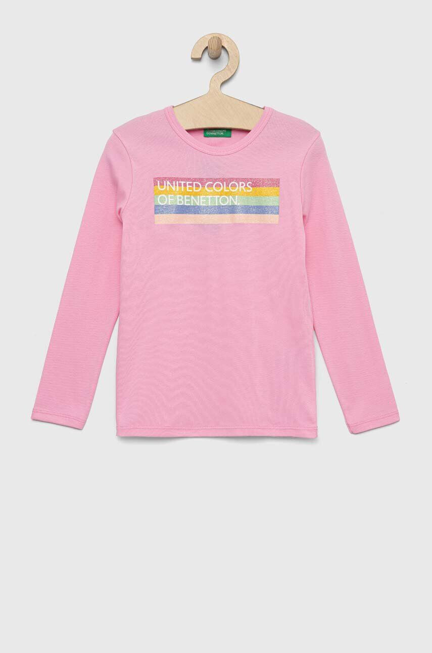 United Colors of Benetton longsleeve din bumbac pentru copii culoarea roz - Pled.ro