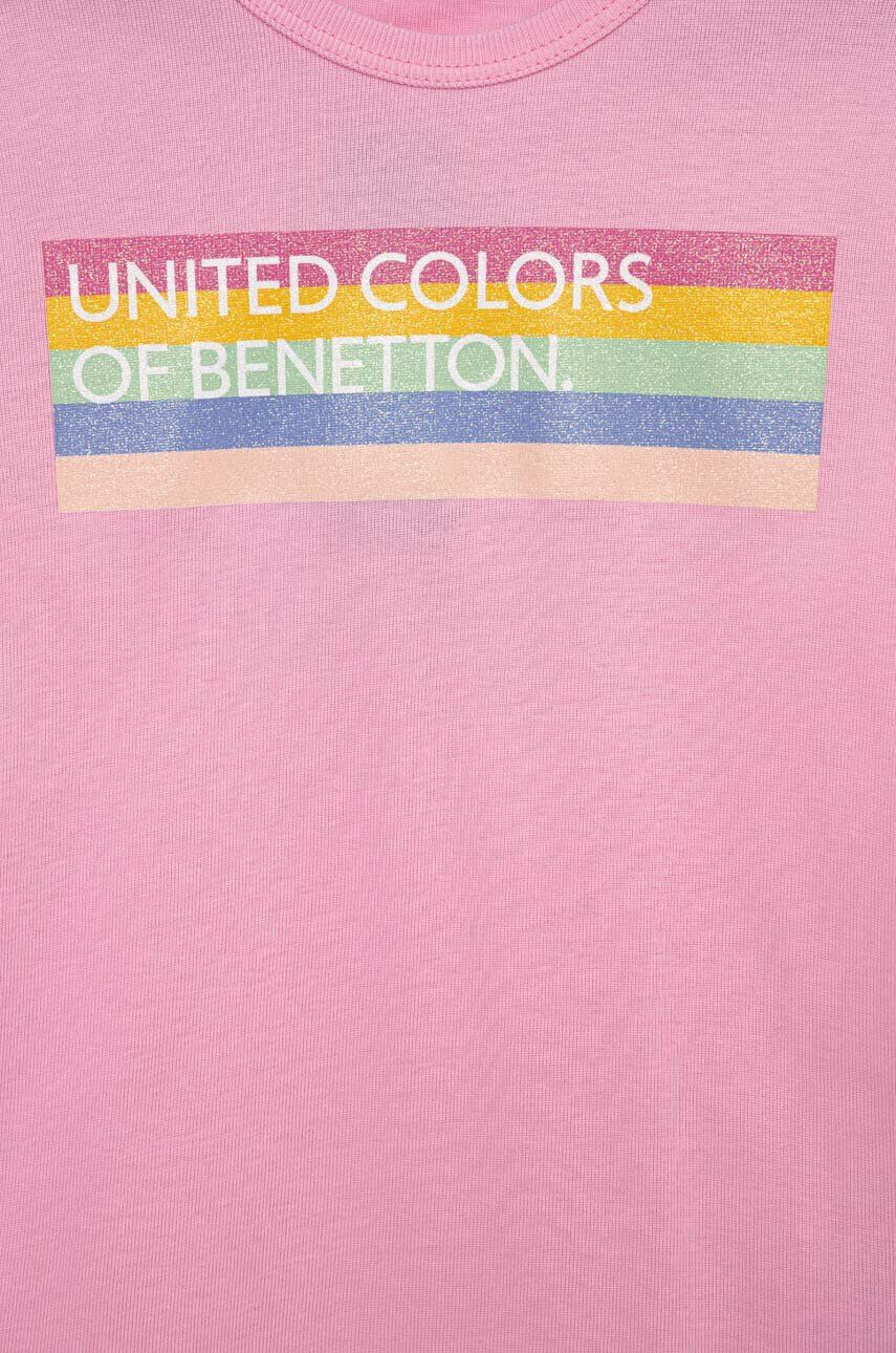 United Colors of Benetton longsleeve din bumbac pentru copii culoarea roz - Pled.ro