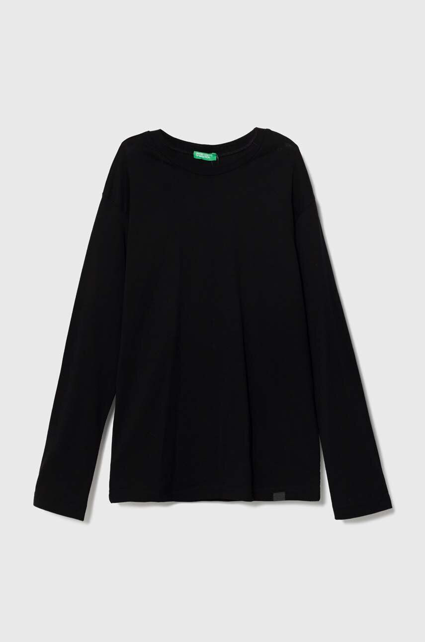 United Colors of Benetton longsleeve din bumbac pentru copii culoarea negru melanj - Pled.ro