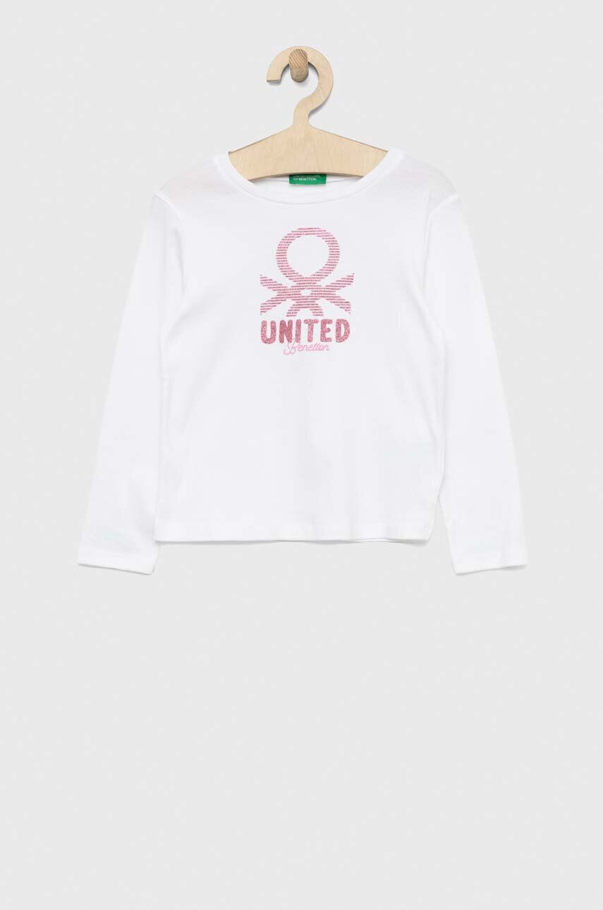 United Colors of Benetton longsleeve din bumbac pentru copii culoarea alb - Pled.ro