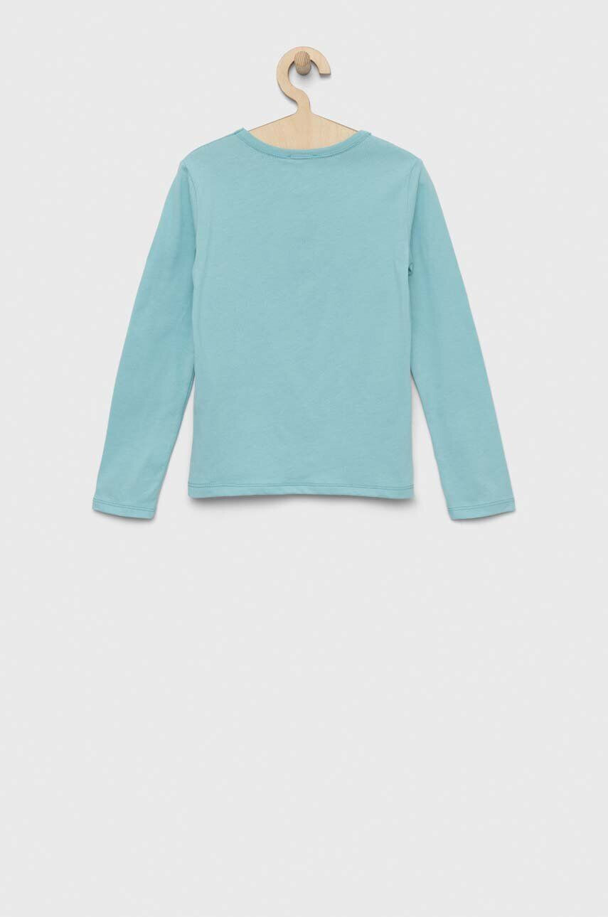 United Colors of Benetton longsleeve din bumbac pentru copii culoarea turcoaz cu imprimeu - Pled.ro