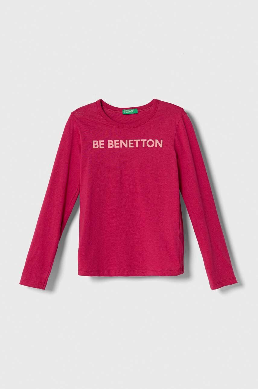 United Colors of Benetton longsleeve din bumbac pentru copii culoarea roz - Pled.ro