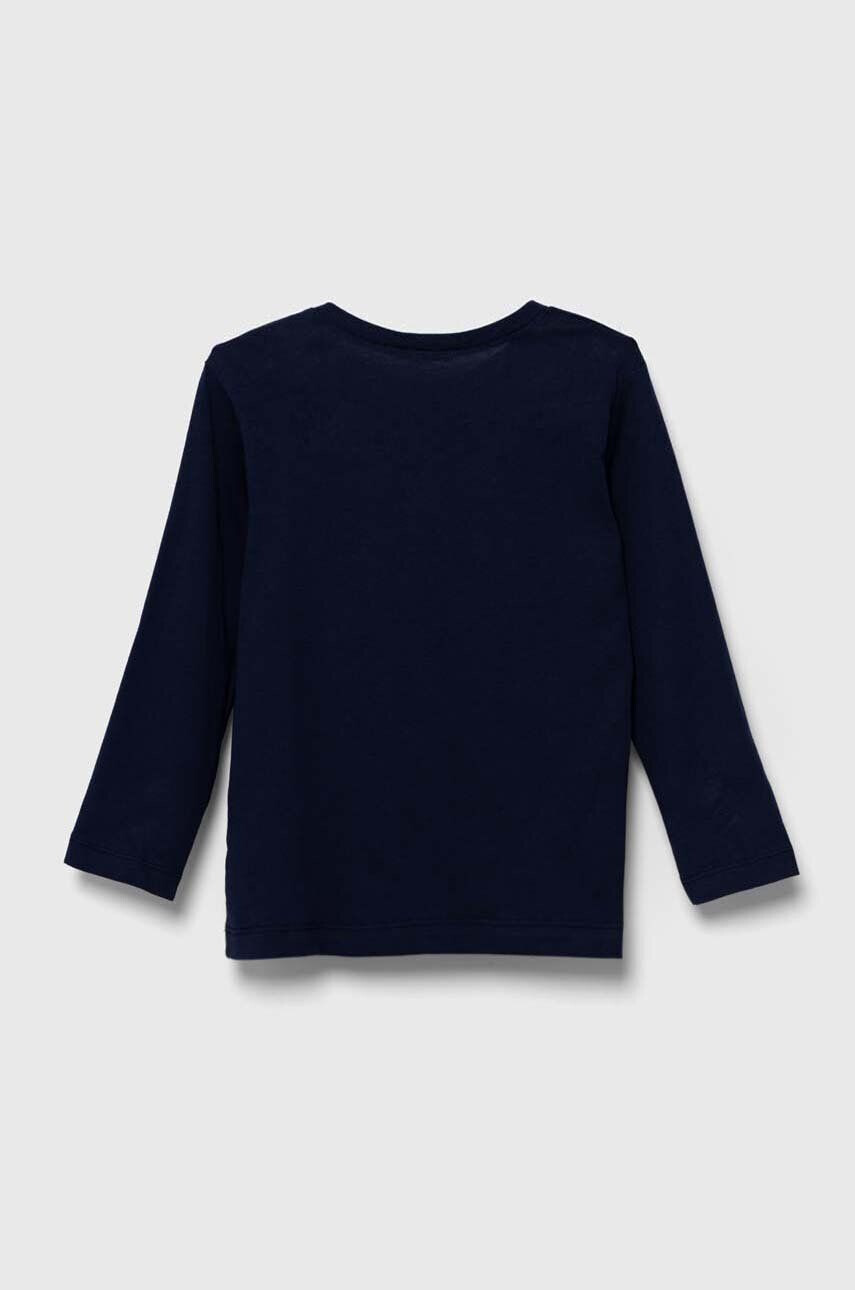 United Colors of Benetton longsleeve din bumbac pentru copii culoarea albastru marin cu imprimeu - Pled.ro