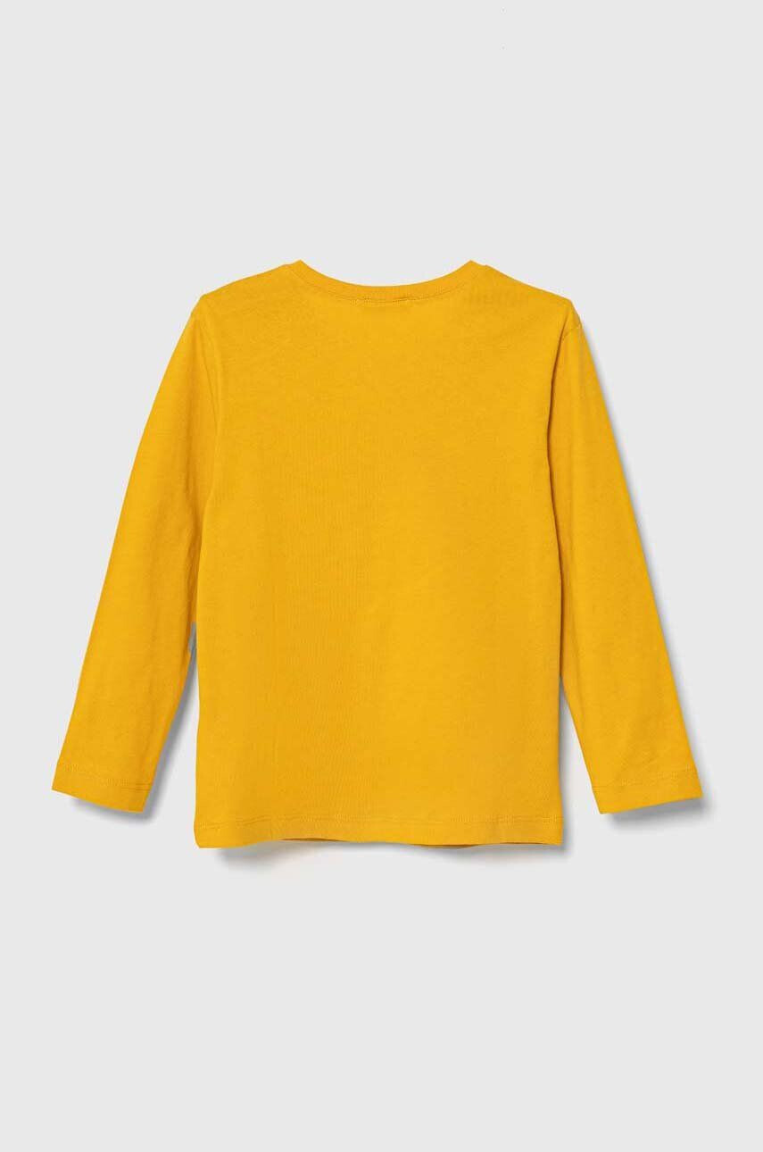 United Colors of Benetton longsleeve din bumbac pentru copii culoarea galben cu imprimeu - Pled.ro