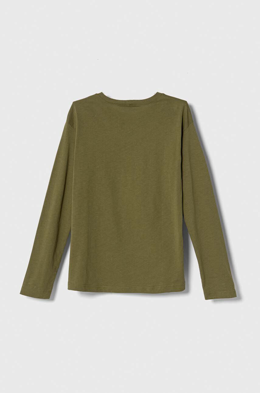 United Colors of Benetton longsleeve din bumbac pentru copii culoarea verde cu imprimeu - Pled.ro