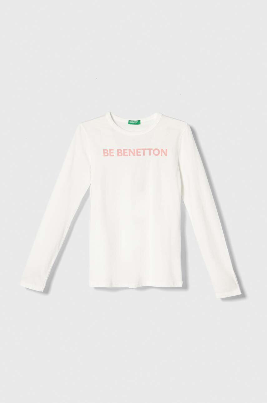 United Colors of Benetton longsleeve din bumbac pentru copii culoarea alb cu imprimeu - Pled.ro