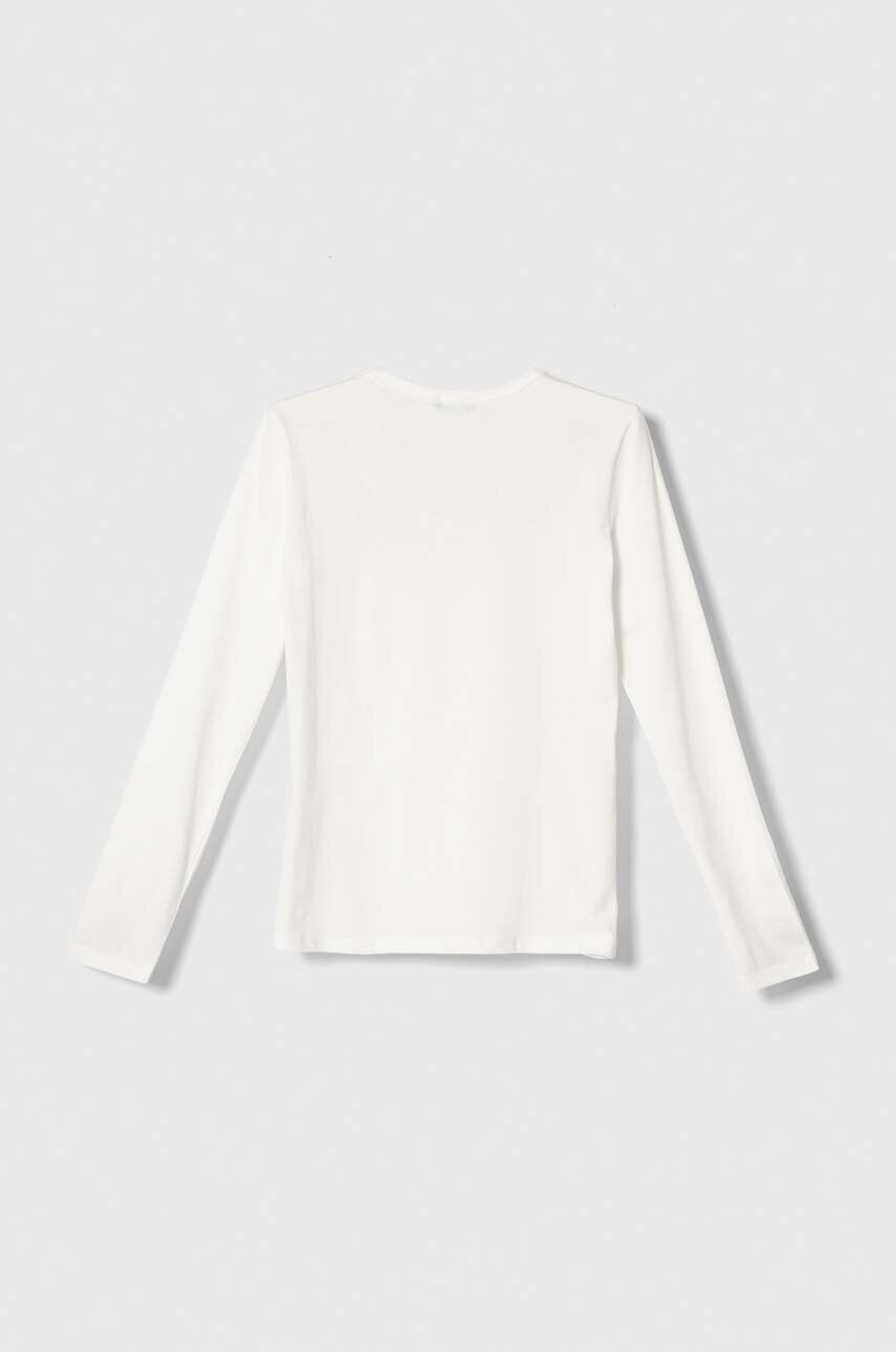 United Colors of Benetton longsleeve din bumbac pentru copii culoarea alb cu imprimeu - Pled.ro