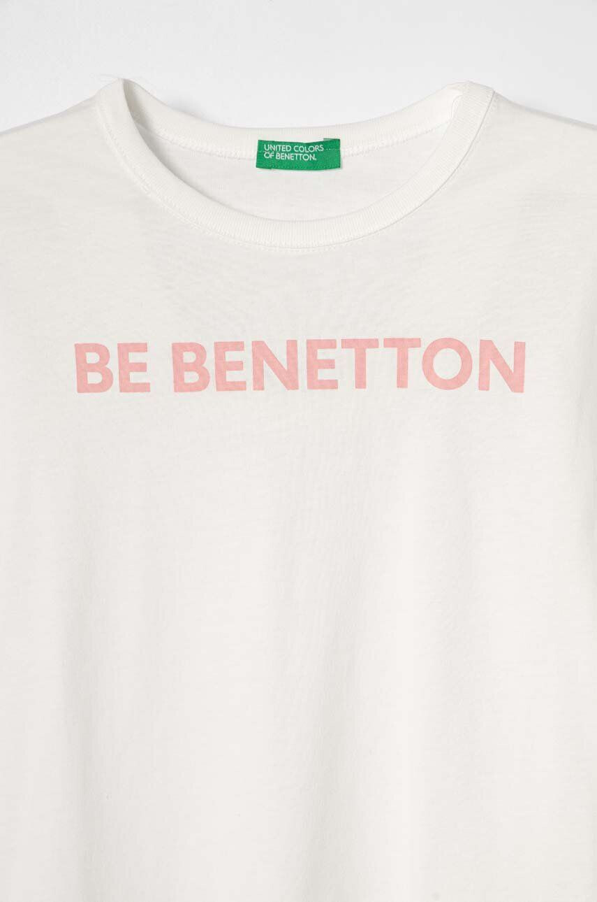 United Colors of Benetton longsleeve din bumbac pentru copii culoarea alb cu imprimeu - Pled.ro