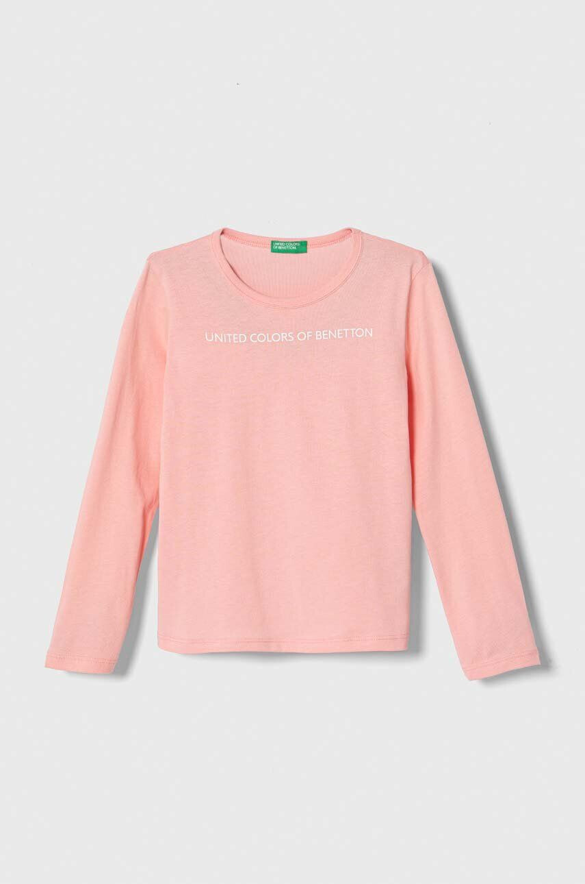 United Colors of Benetton longsleeve din bumbac pentru copii culoarea roz - Pled.ro