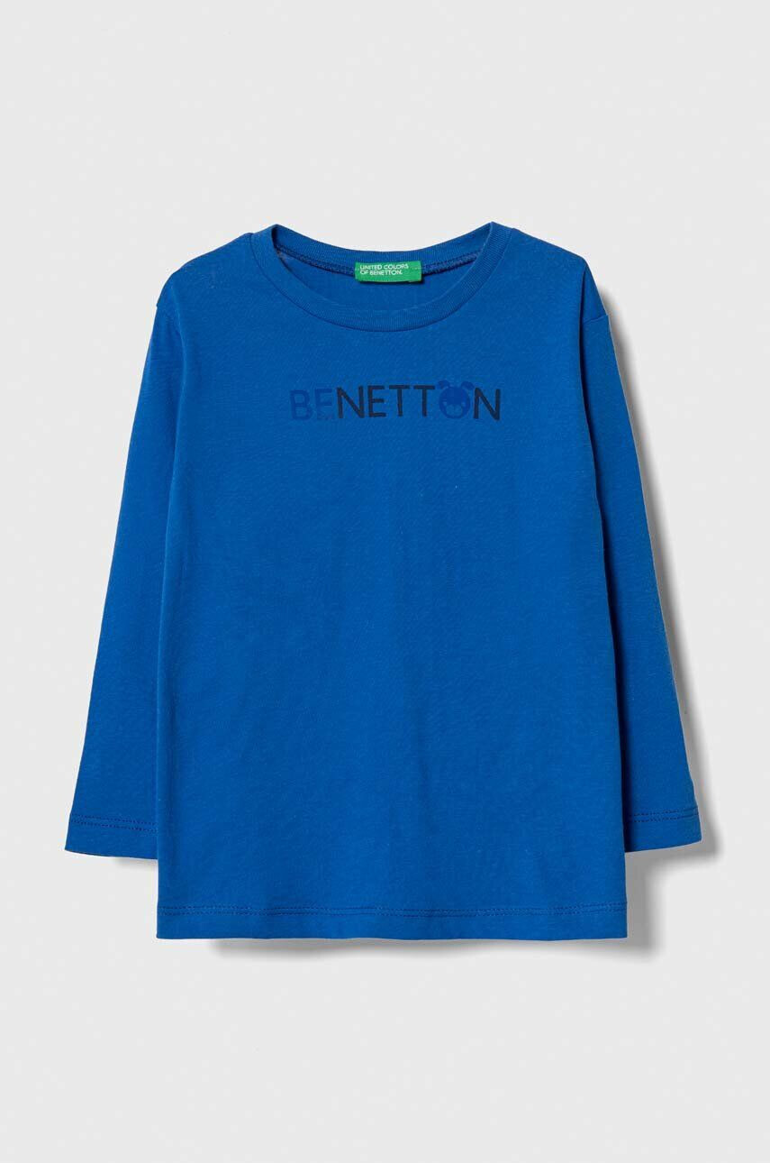 United Colors of Benetton longsleeve din bumbac pentru copii culoarea albastru marin neted - Pled.ro