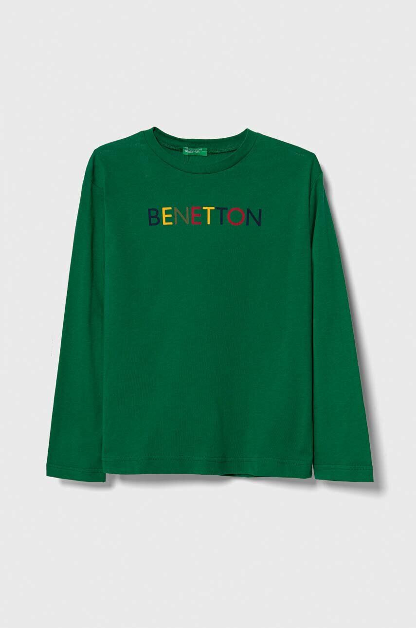 United Colors of Benetton longsleeve din bumbac pentru copii culoarea albastru marin melanj - Pled.ro