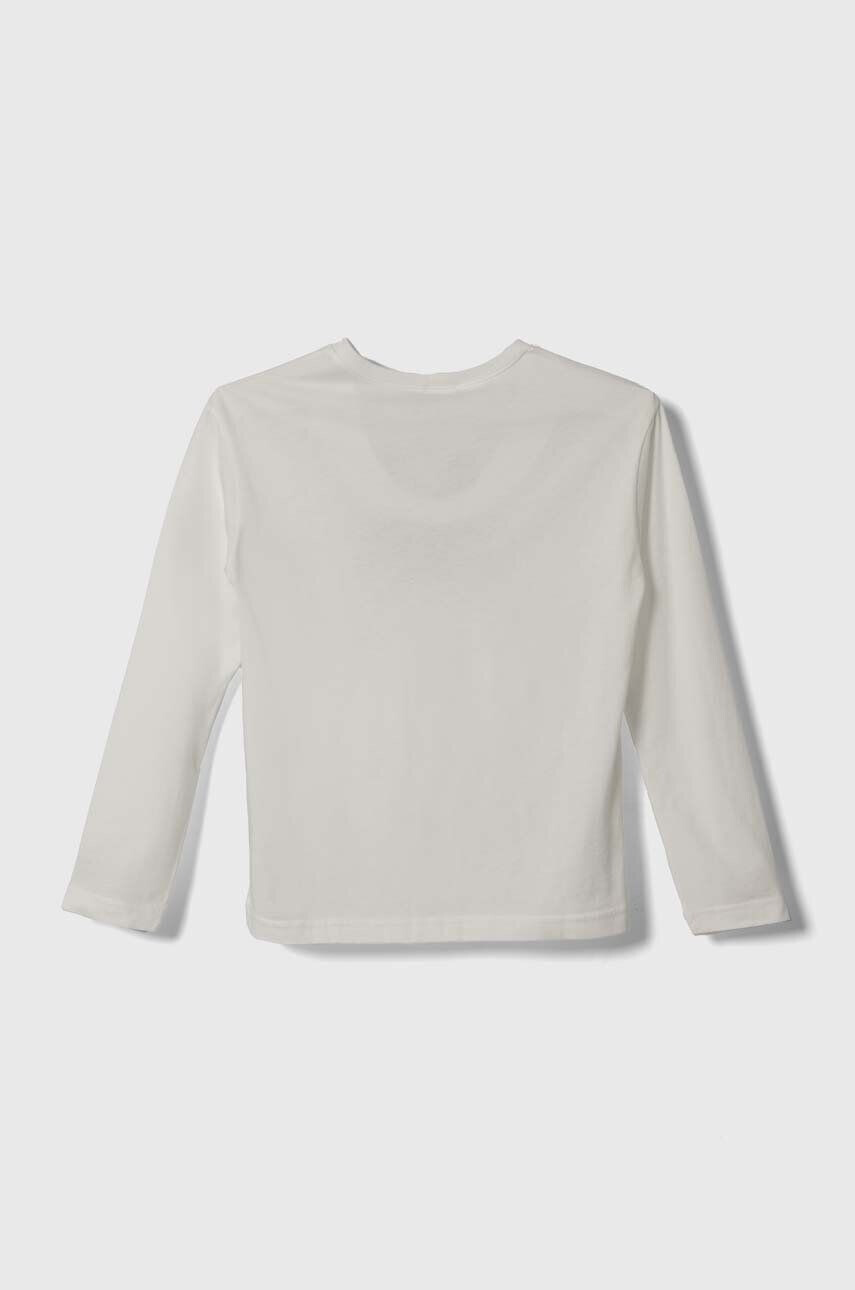 United Colors of Benetton longsleeve din bumbac pentru copii culoarea alb cu imprimeu - Pled.ro