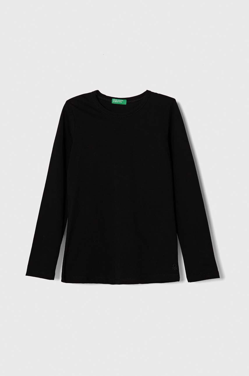 United Colors of Benetton longsleeve din bumbac pentru copii culoarea negru neted - Pled.ro