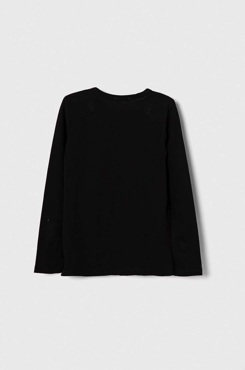 United Colors of Benetton longsleeve din bumbac pentru copii culoarea negru neted - Pled.ro