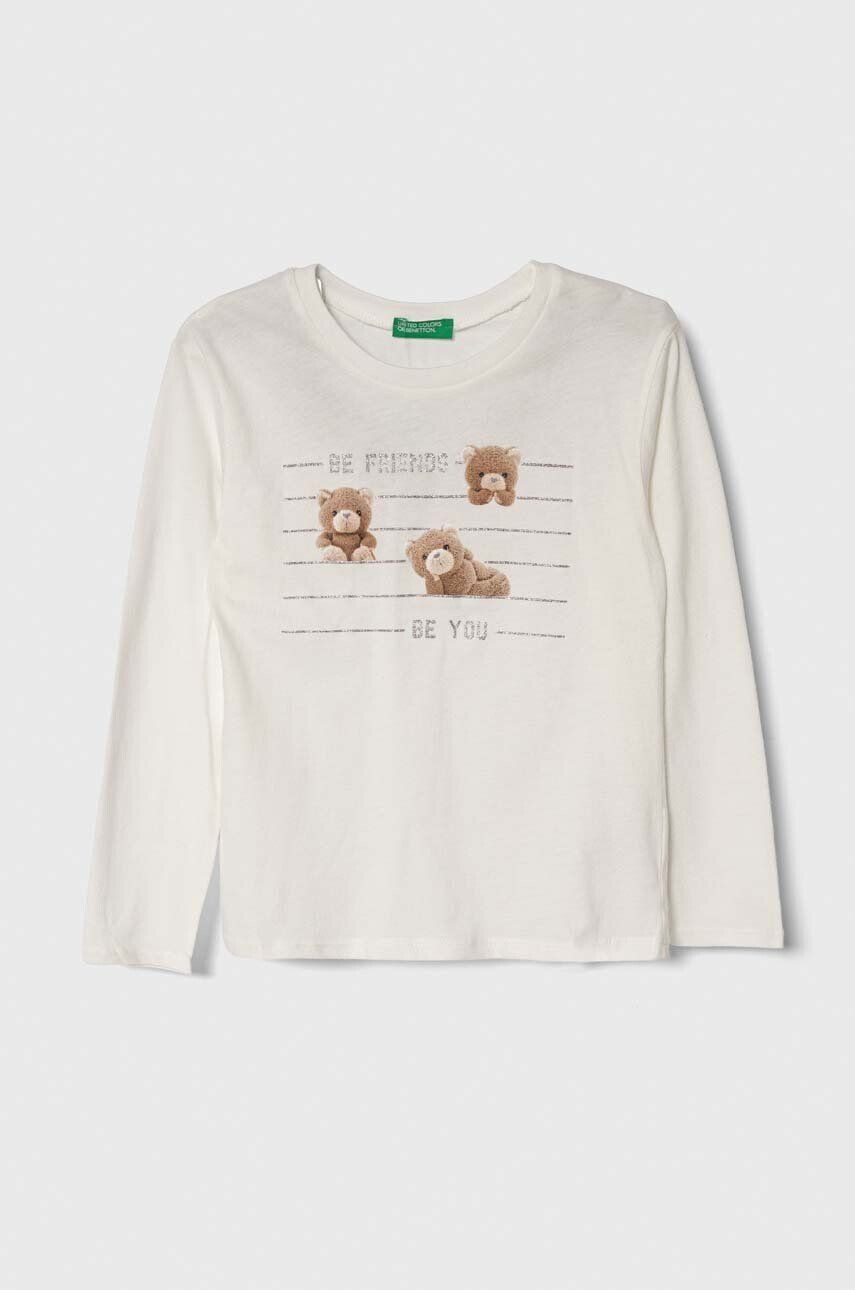 United Colors of Benetton longsleeve din bumbac pentru copii culoarea bej - Pled.ro