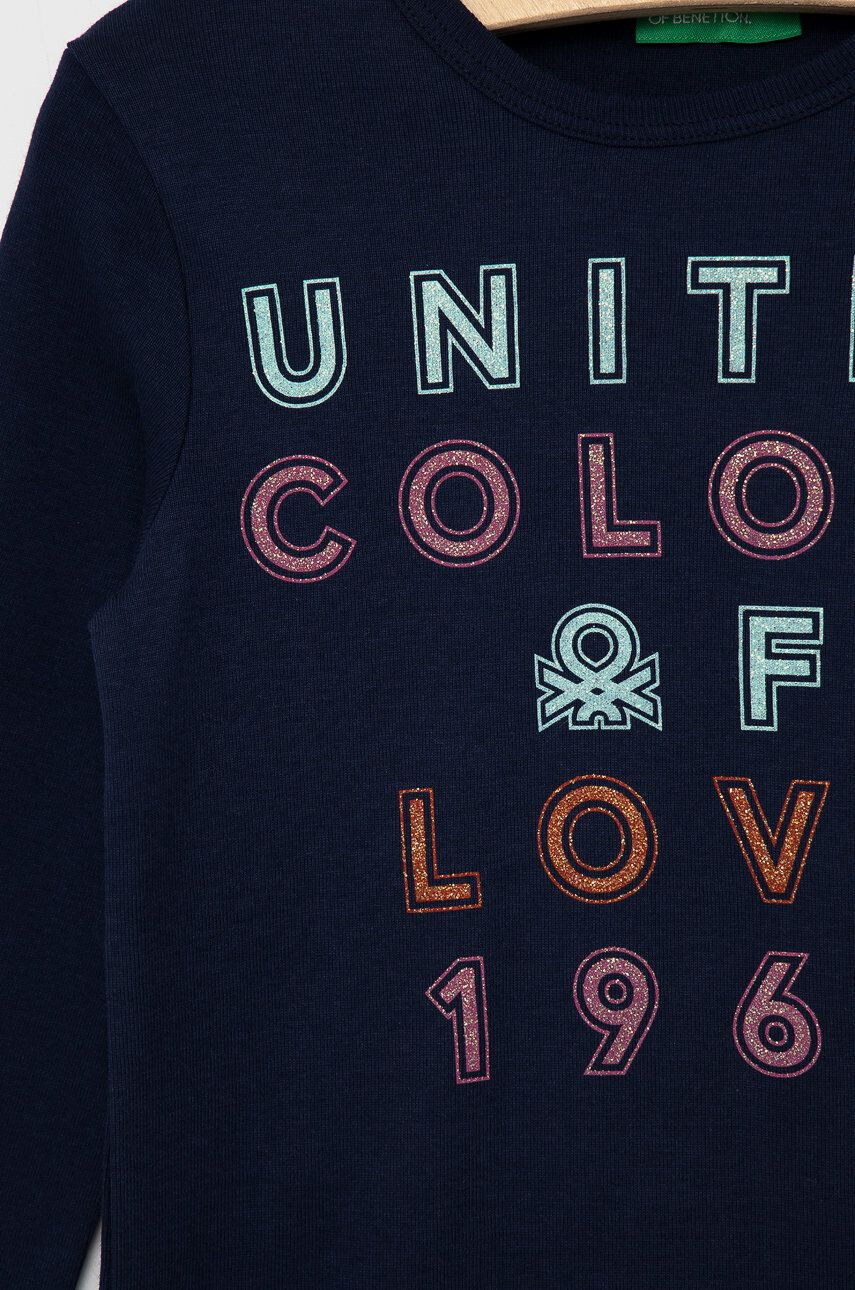 United Colors of Benetton longsleeve din bumbac pentru copii culoarea albastru marin - Pled.ro